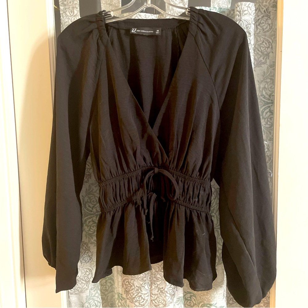 New York & Company Peasant Type Black Top XS
